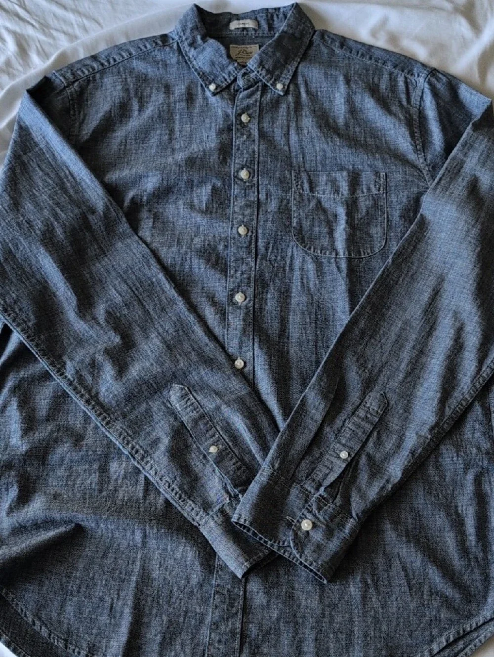 J. Crew Men's Chambray Button-Down Shirt in Denim Blue -Mens Large Tall